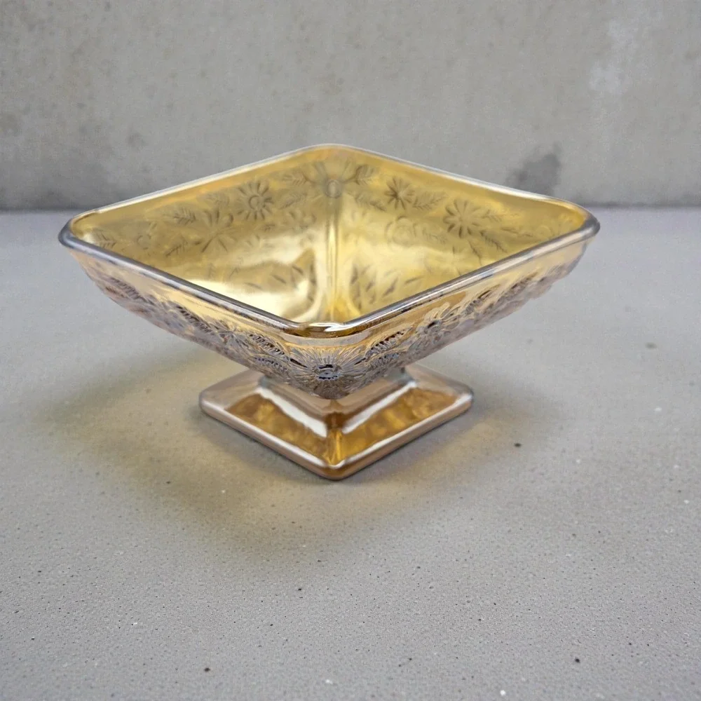 Set Of 3 Marigold Amber Carnival Glass Diamond Shaped Candy‎ Dishes